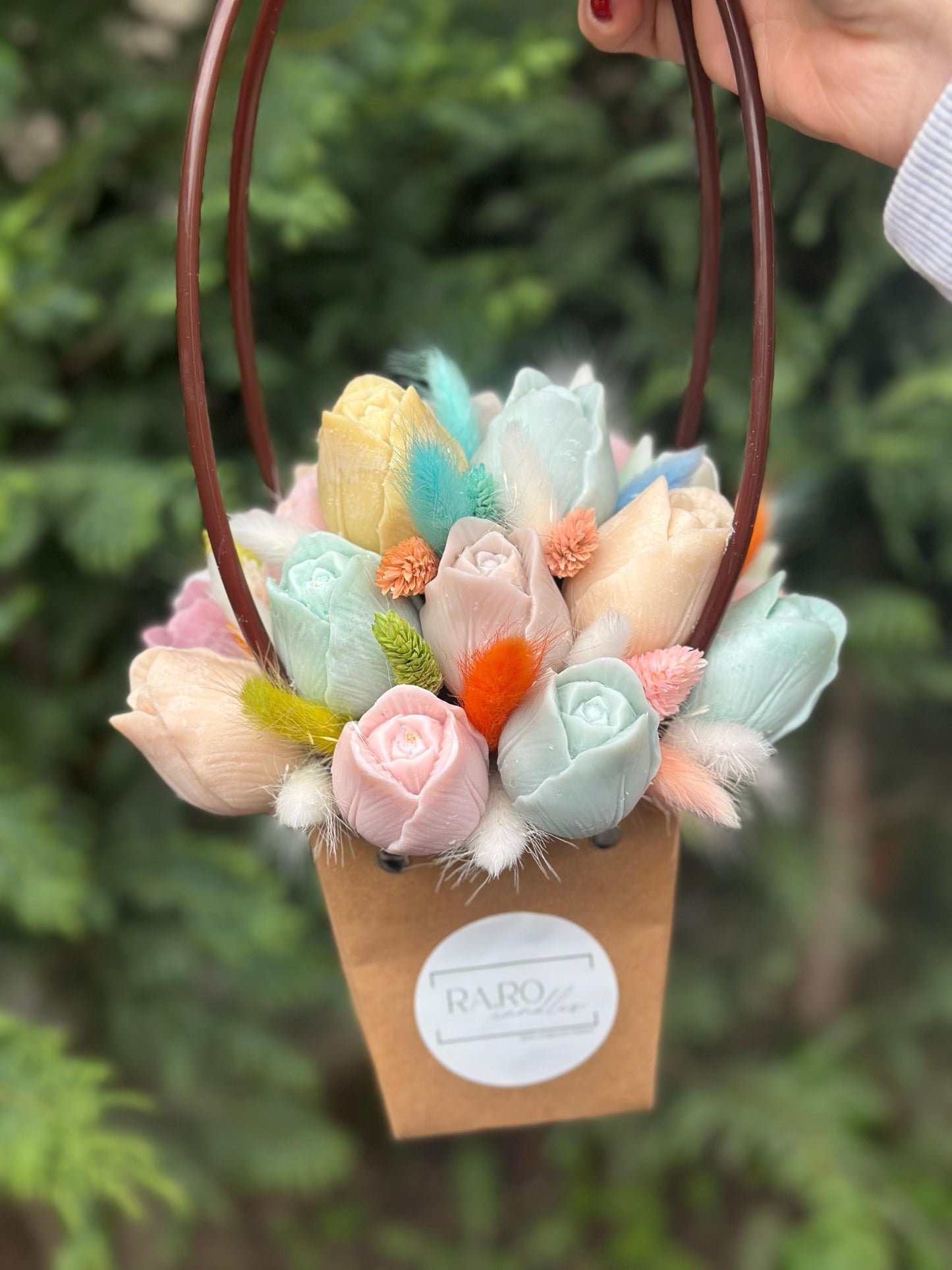 Bouquet cestino con manico piccolo